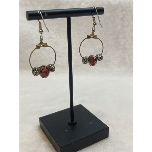 Womens Fishhook Beaded Earrings Goldtone With Purple/brown Beads - Picture 3 of 7